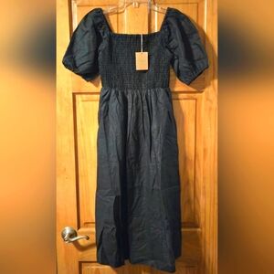 Boden Smocked Linen Midi Dress, Sz 6P (USA 2P)